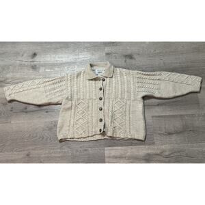 Avoca Collection Pure Merino Wool Cardigan Sweater Womens S Cable Knit Fisherman